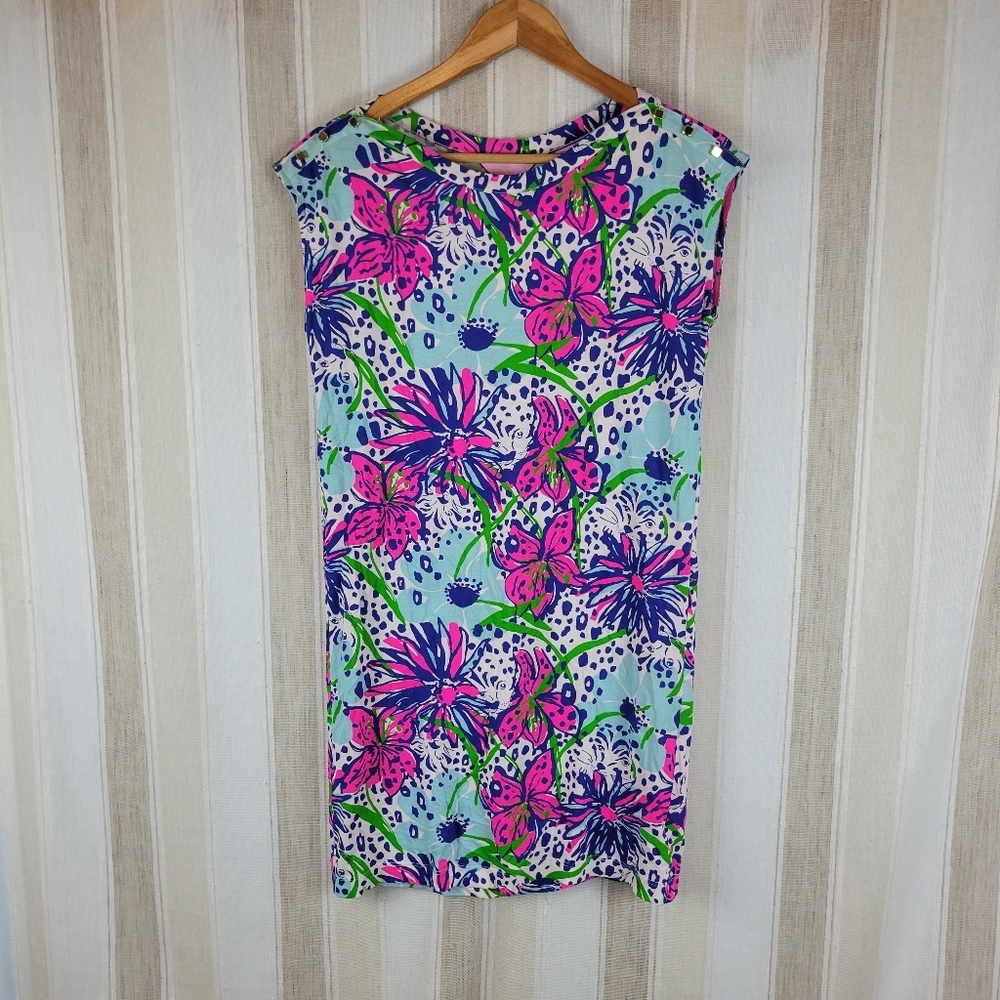 Lilly Pulitzer Robyn in the Garden 100% Pima Cotton Shift Dress Size Extra Small